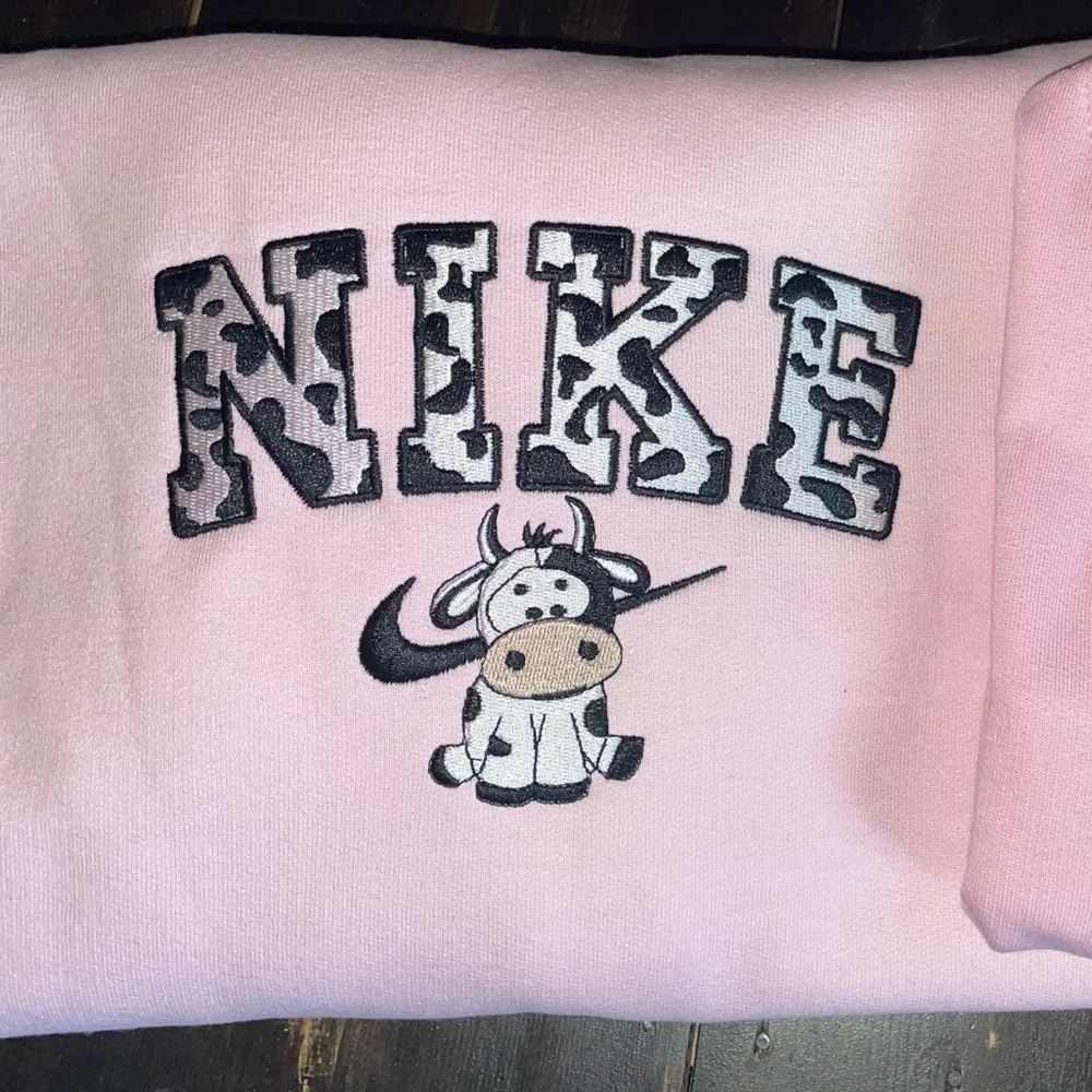 ADULT Nike cow sweatshirt; Brand new custom made by me